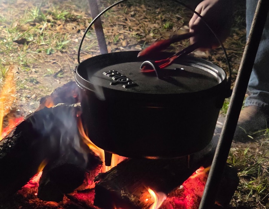 Dutch oven over a fire